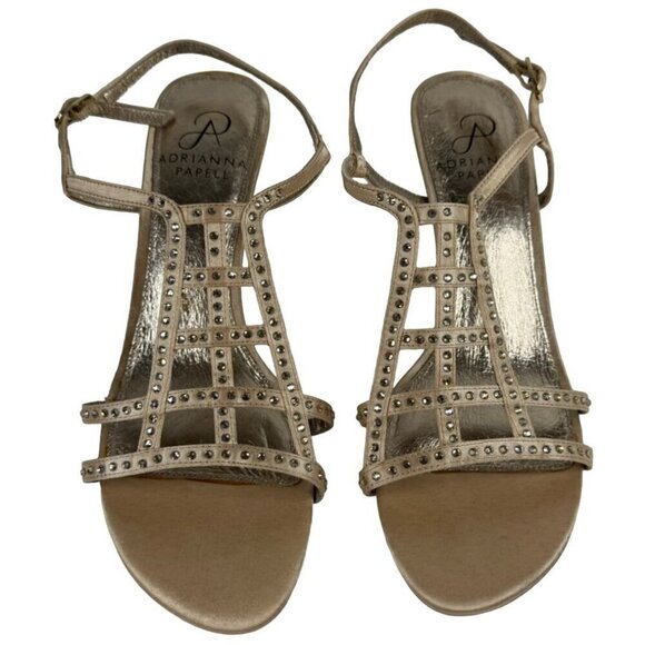 Adrianna Papell Amari Blush Rhinestone Strappy Pump Heel Satin Size 6.5M Formal - Picture 2 of 10